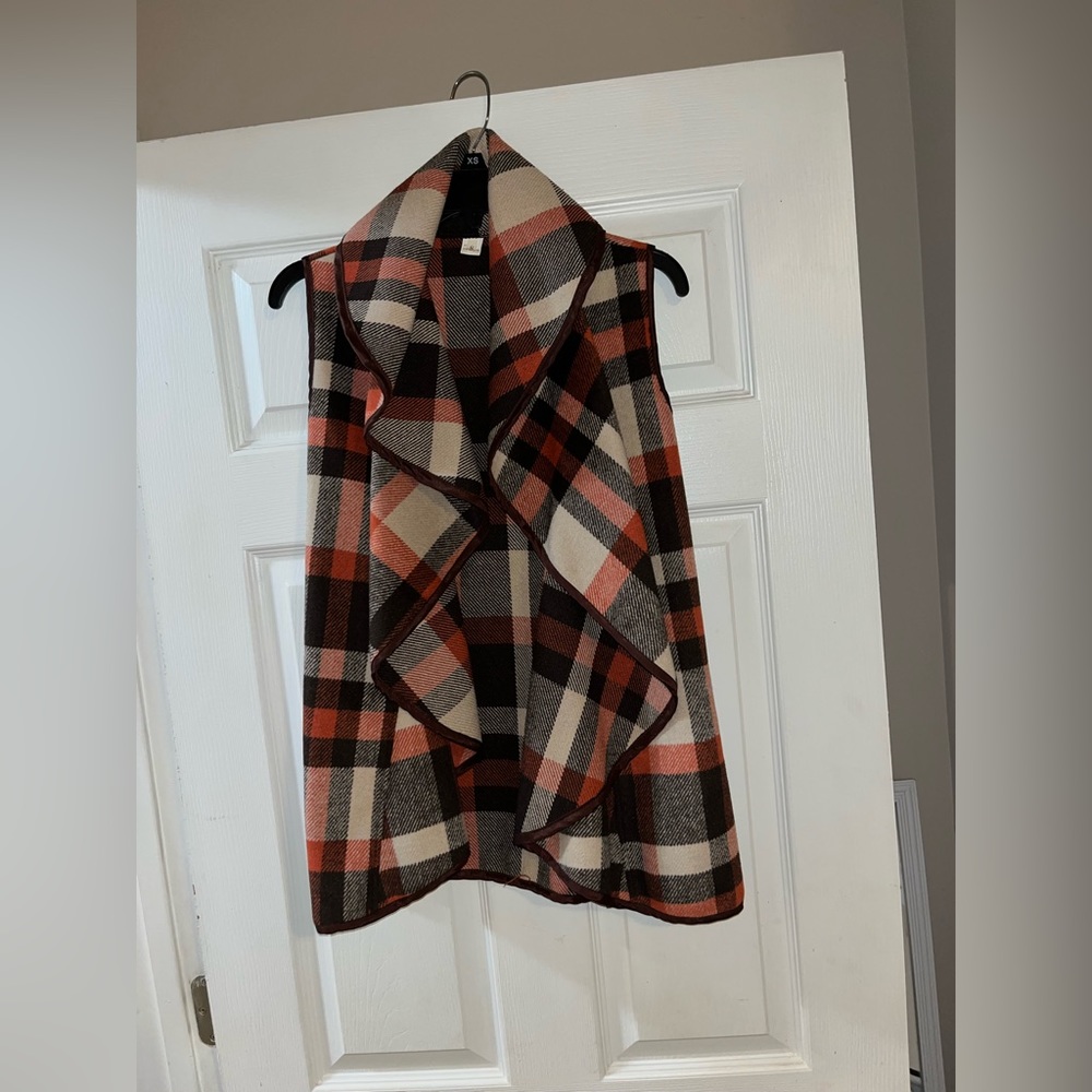 Plaid Sleeveless Cardigan Vest